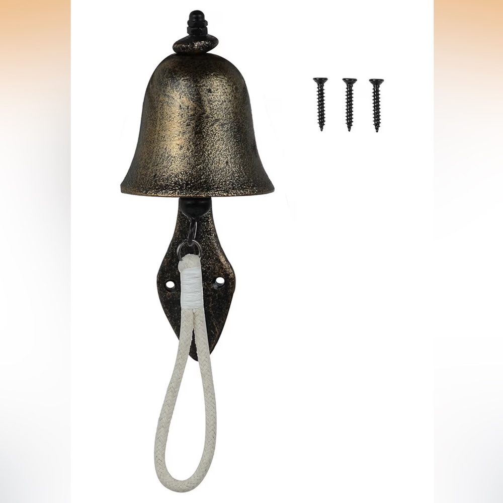 Rustic Bronze Wall/Dinner Bell with Cream Rope